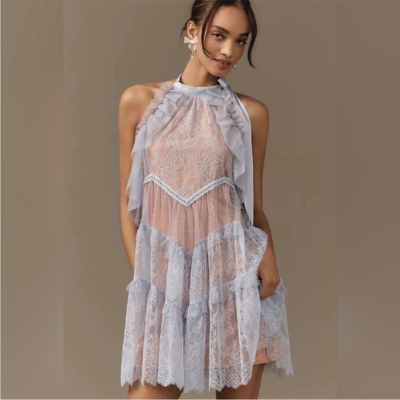 Anthropologie Dresses & Skirts - ANTHROPOLOGIE Lace Tunic Halter Dress Lavender Size XL NEW